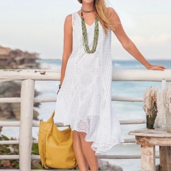 Sundance Jasper Springs White Embroidered Eyelet Dress Size 10 Asymmetrical - Picture 1 of 8